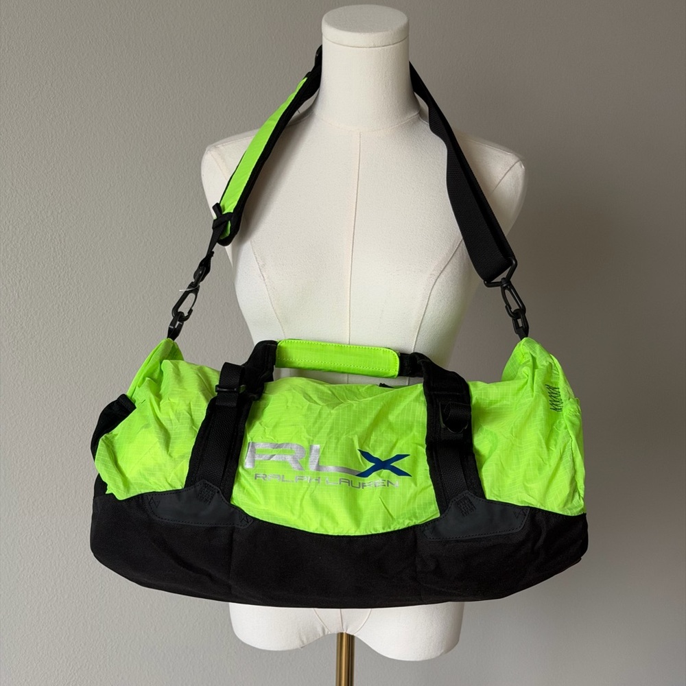 RLX Ralph Lauren Neon Green and Black Sport Packable Duffel Lightweight Bag